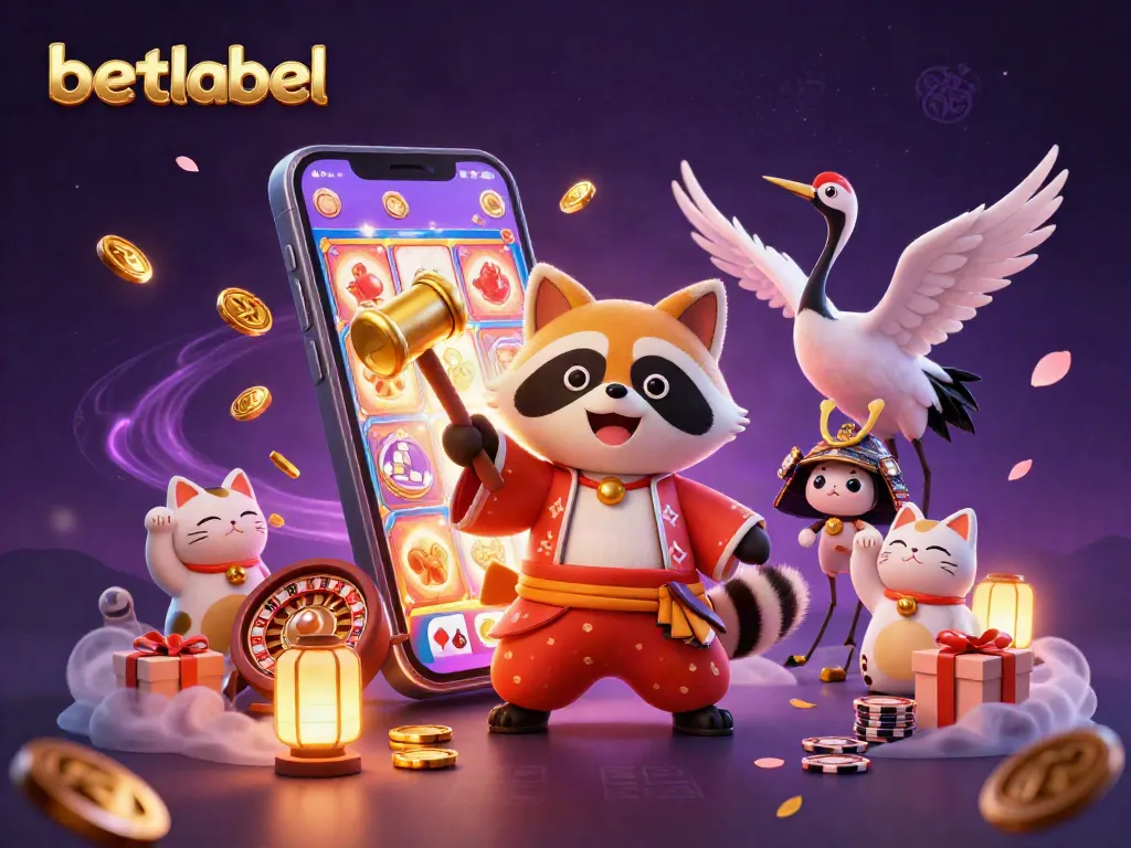 Win big with betlabel in this vibrant 3D casino scene filled with lucky symbols.